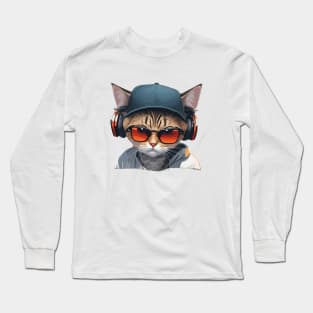 Cool Cat Face Long Sleeve T-Shirt